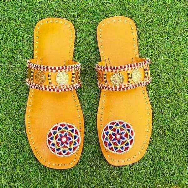 Lather Padukas with Bead work (moti work)